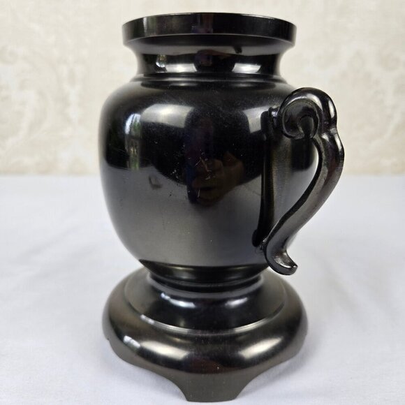 Japanese Bronze Double Handled Vase Snow Capped Mt Fuji Etching Vintage - Picture 6 of 14